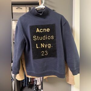 Acne Studios Navy Turtleneck Sweatshirt with Gold Logo